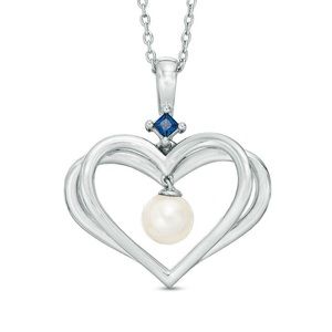 Vera Wang Love Col. Cultured Freshwater PearlSapphire Pendant 19”Necklace